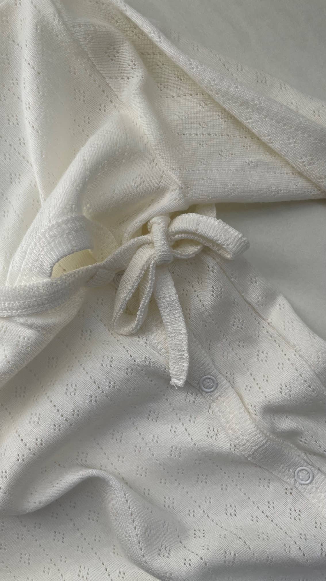 Baby Wrap Sleepsuit, Cream Pointelle