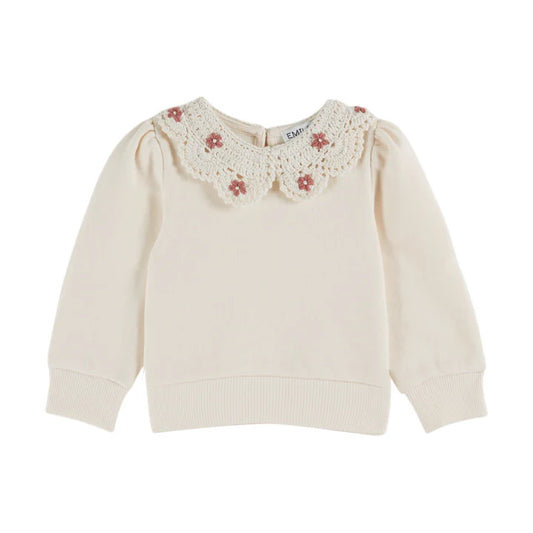 Embroidered Cherry Collar Sweatshirt, Creme