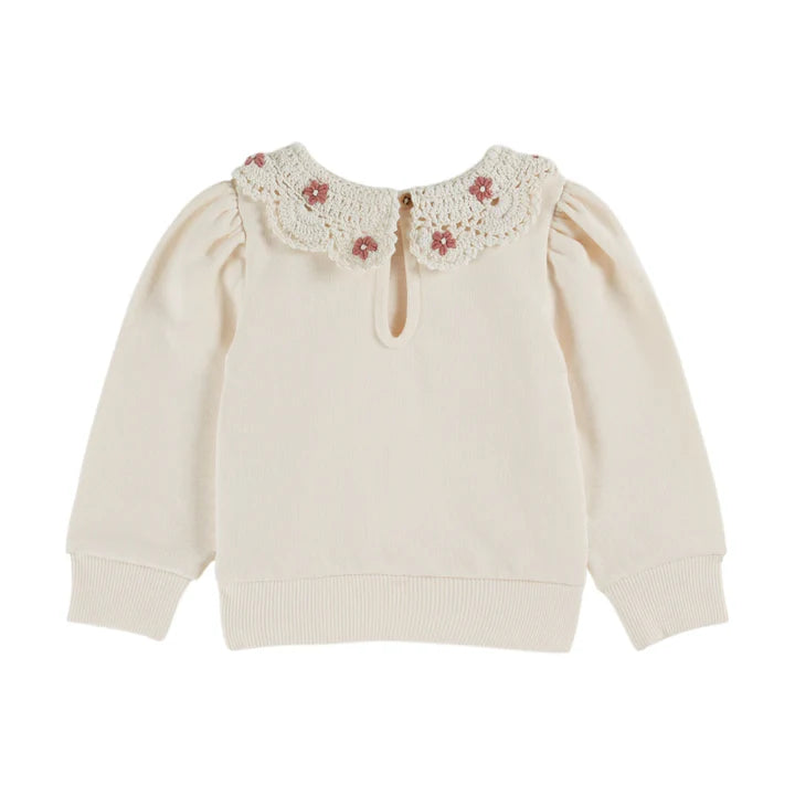 Embroidered Cherry Collar Sweatshirt, Creme