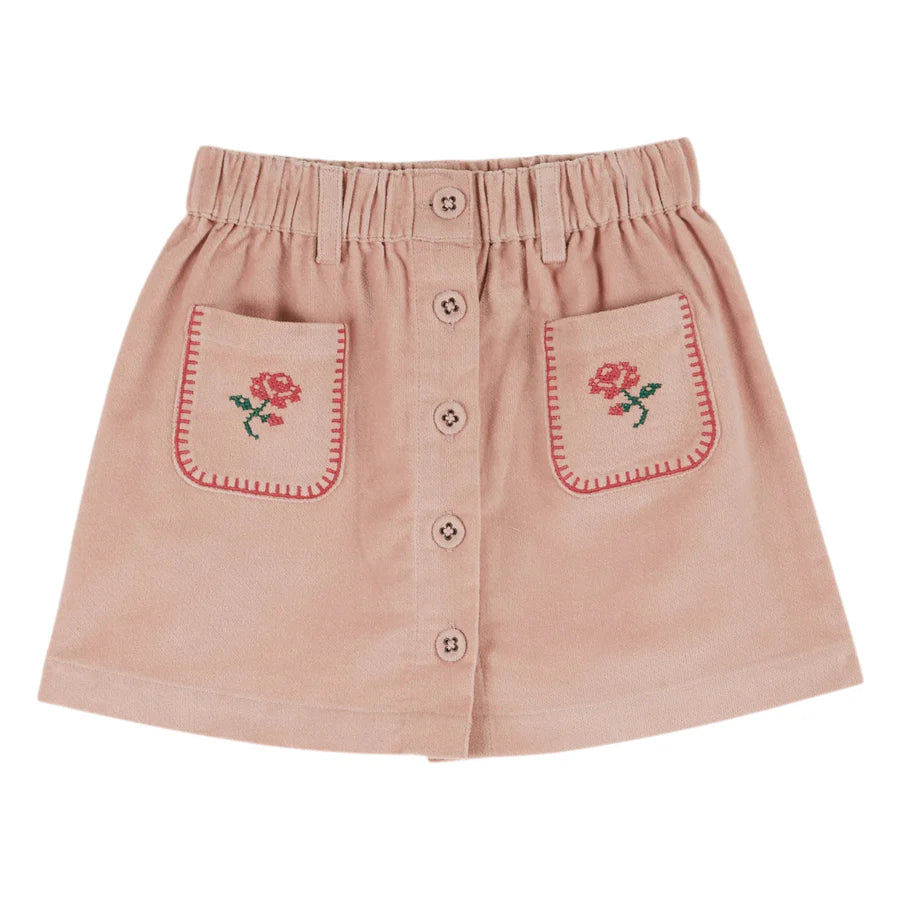 Velvet Embroidered Skirt, Peony