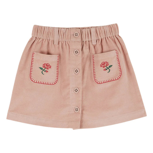 Velvet Embroidered Skirt, Peony