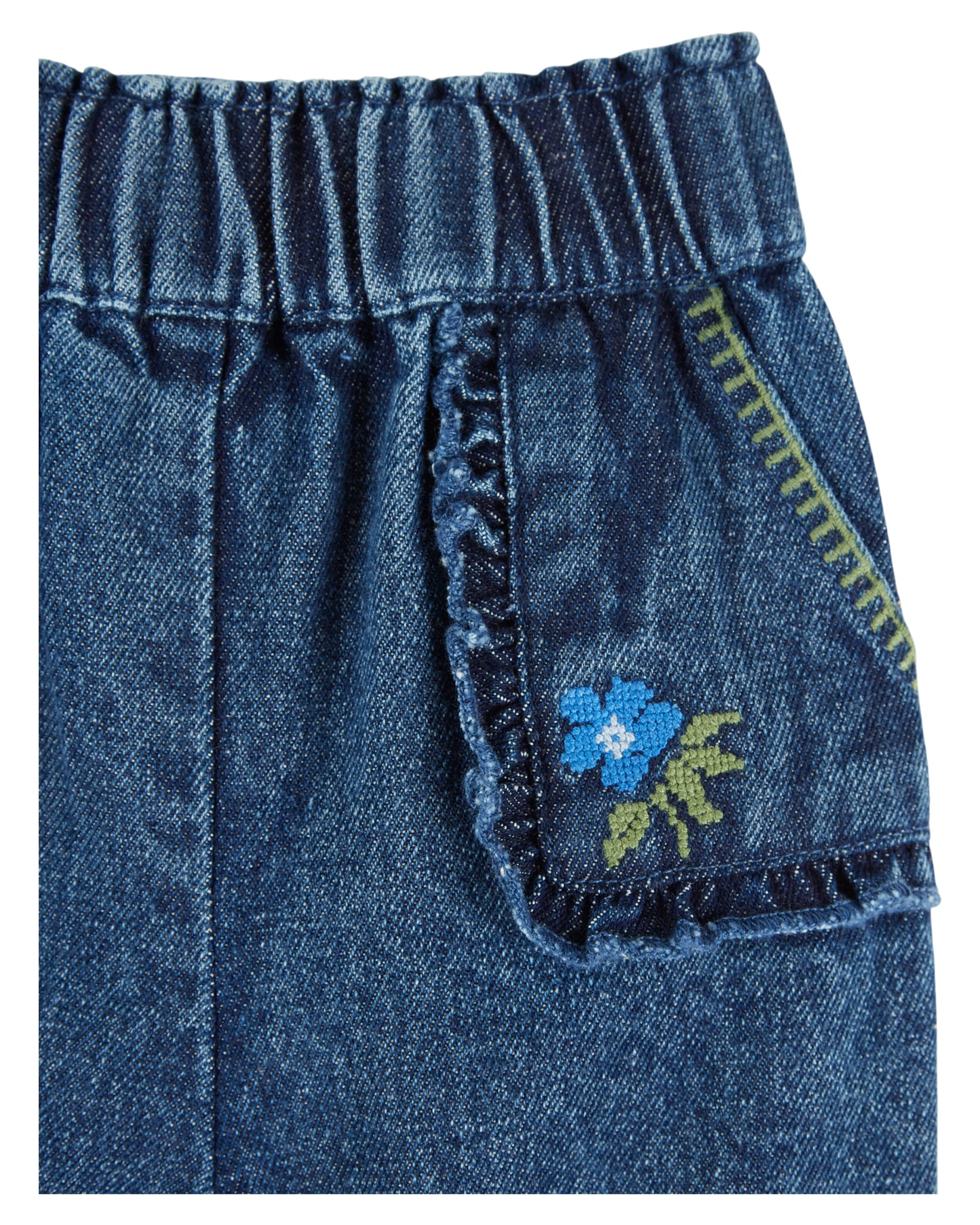 Embroidered Denim Sirwal Pant, Denim