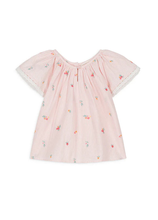 Antonia Top, Pink Bouquet Stripes