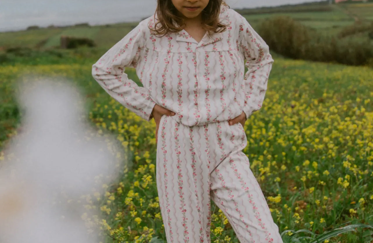 Girls Blouse & Wide Trouser Set, Floral Stripe
