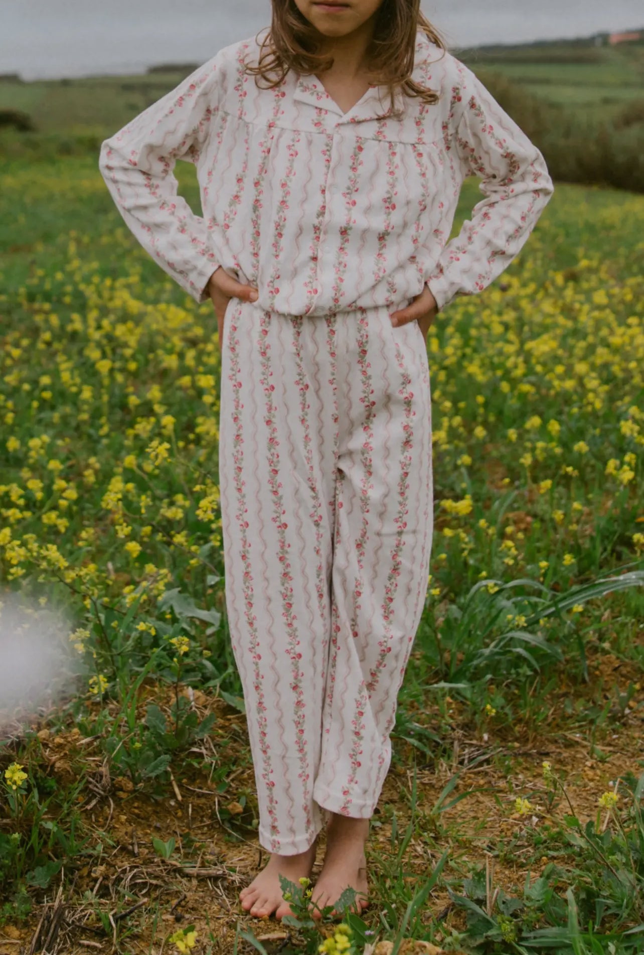 Girls Blouse & Wide Trouser Set, Floral Stripe