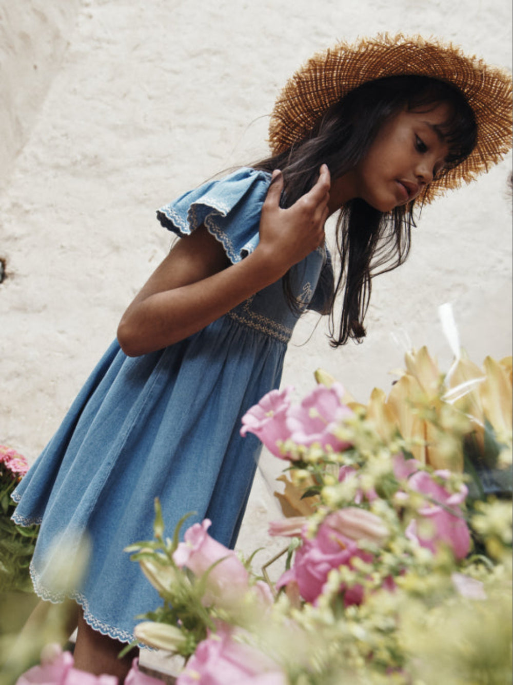 Embroidered Cherry Dress, Denim