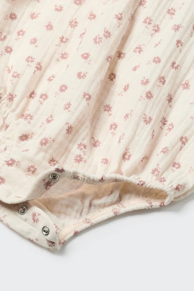 Cozmo Organic Floral Gauze Baby Romper, Rose