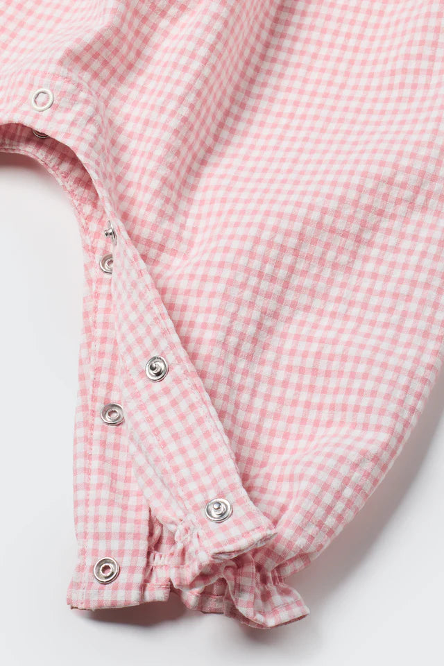Cozmo Recycled Gingham Baby Overalls, Crystal Pink