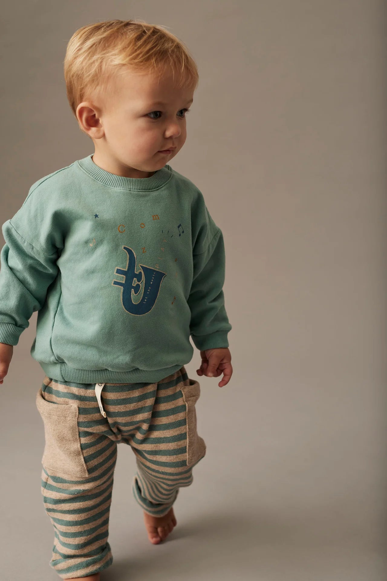 Soft Stripes Knit Baby Pants, Arctic Blue