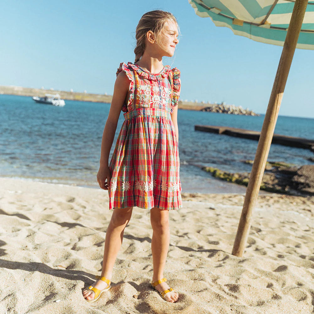Lali Mini Clover Dress, Red Madras Plaid