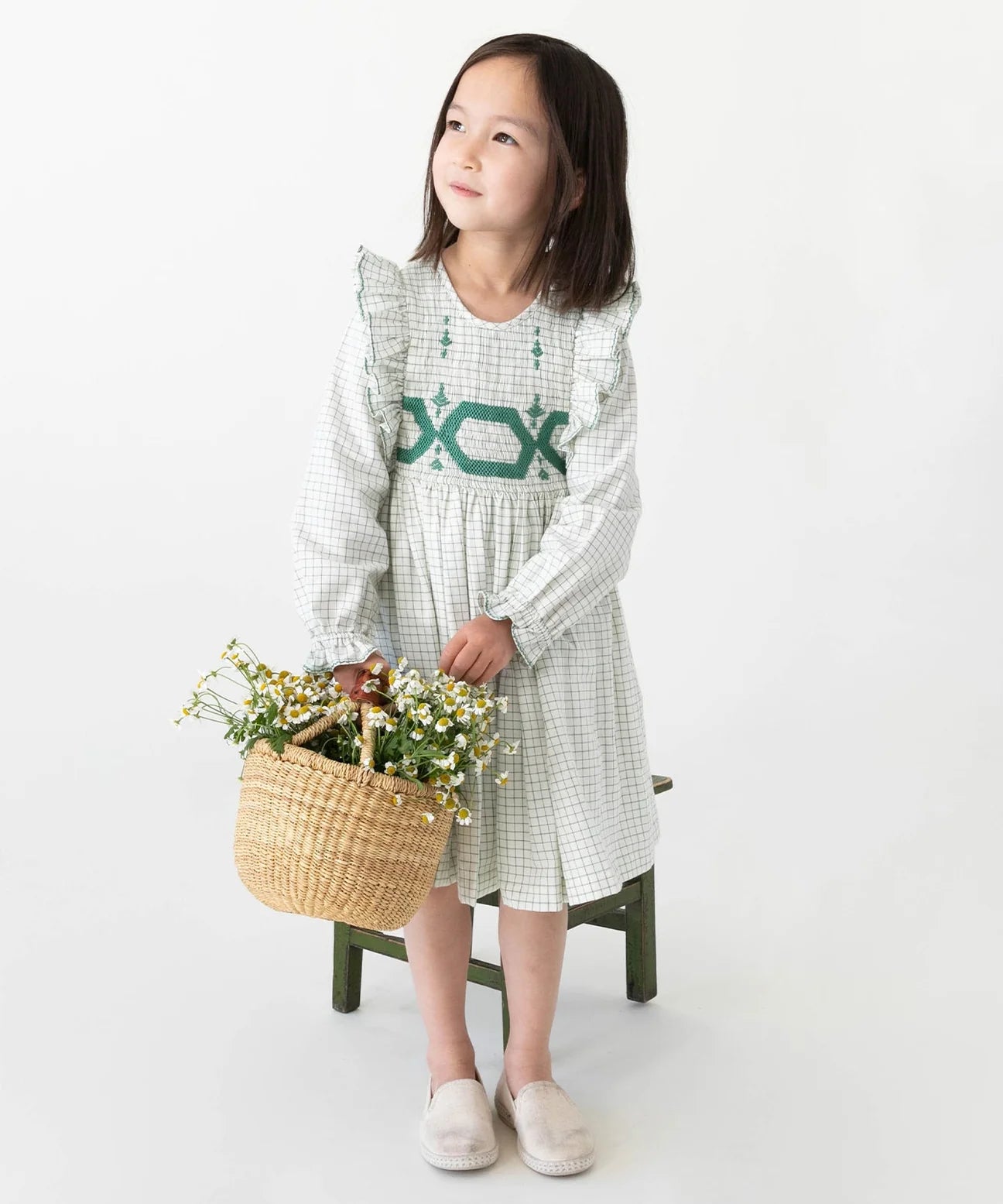 Emily Dress, Green Tattersall