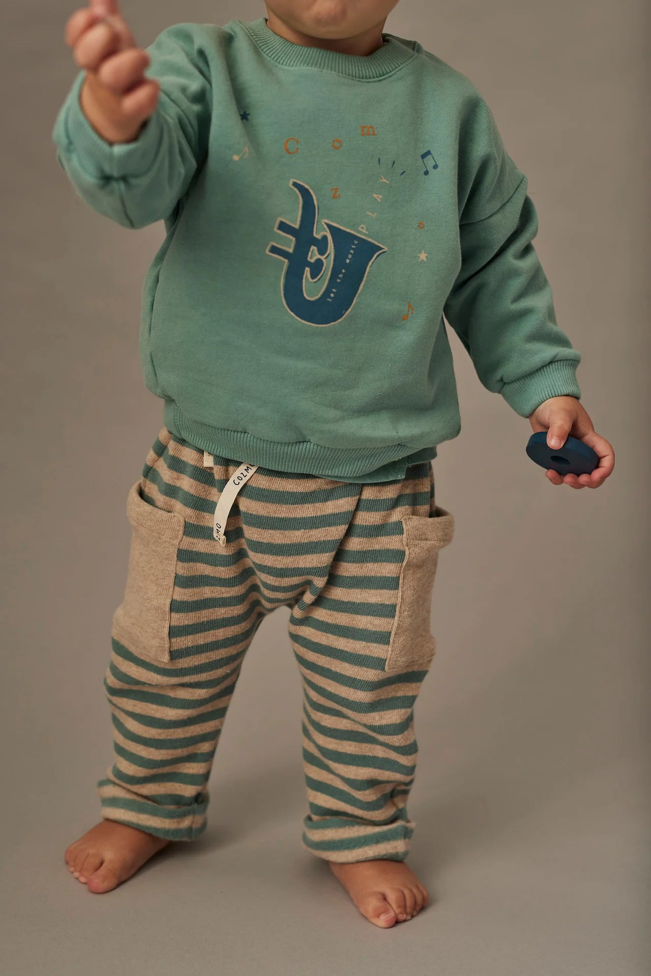 Soft Stripes Knit Baby Pants, Arctic Blue