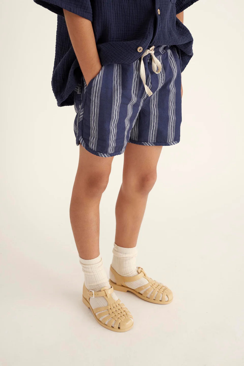 Cozmo Organic Striped Shorts, Navy