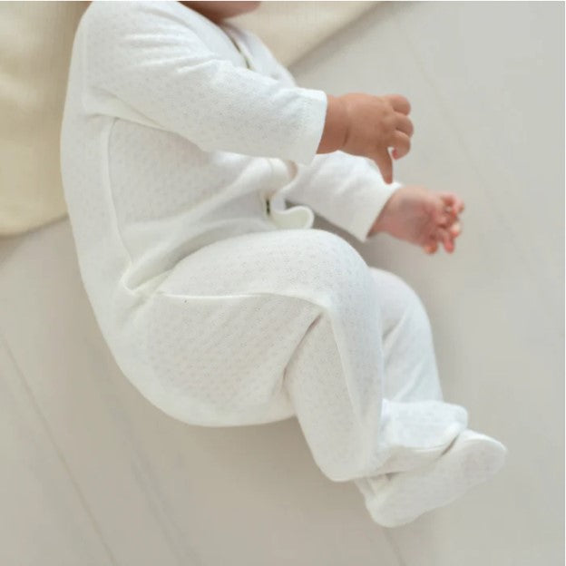 Pointelle V-Neck Footie With Center Snaps