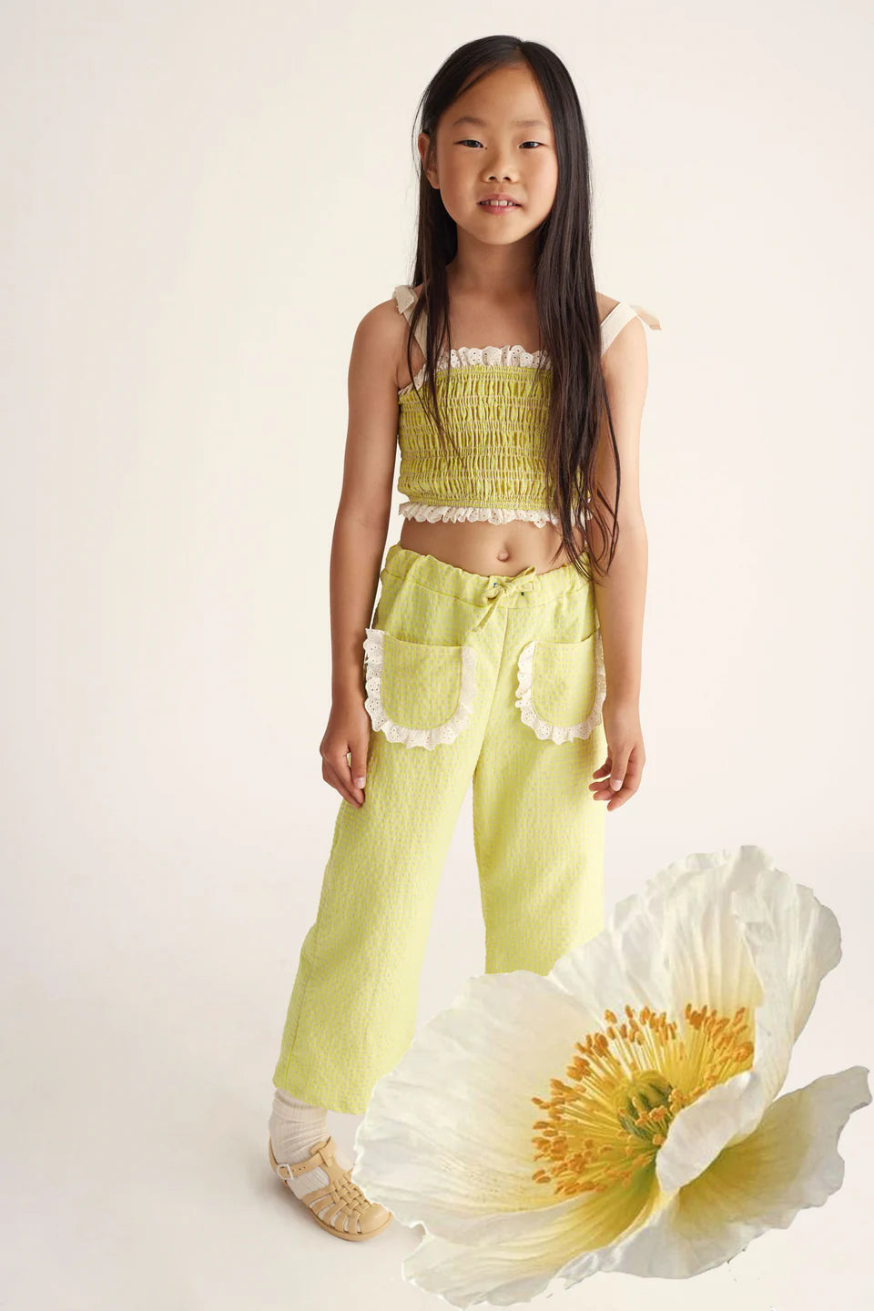 Cozmo Recycled Gingham Pant, Neon Yellow