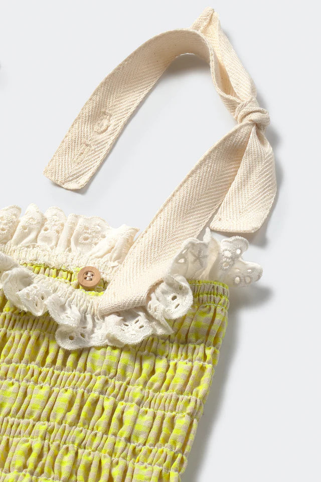 Cozmo Recycled Gingham Top, Neon Yellow