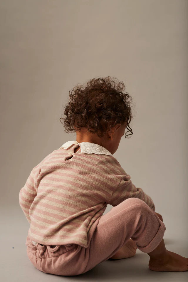 Soft Stripes Knit Baby Collar Sweater, Silver Pink