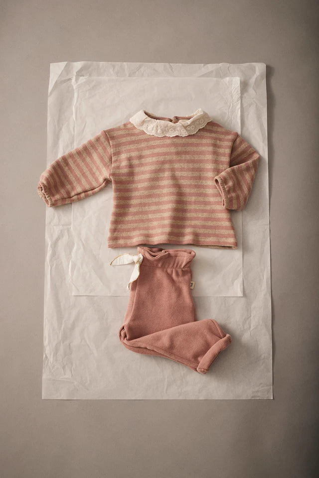 Soft Brushed Knit Bow Baby Pants, Silver Pink