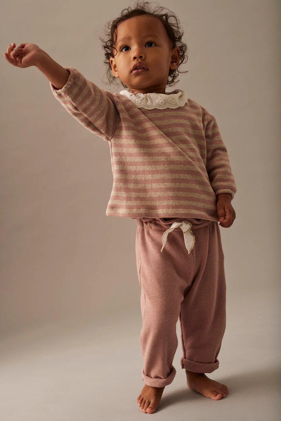Soft Brushed Knit Bow Baby Pants, Silver Pink