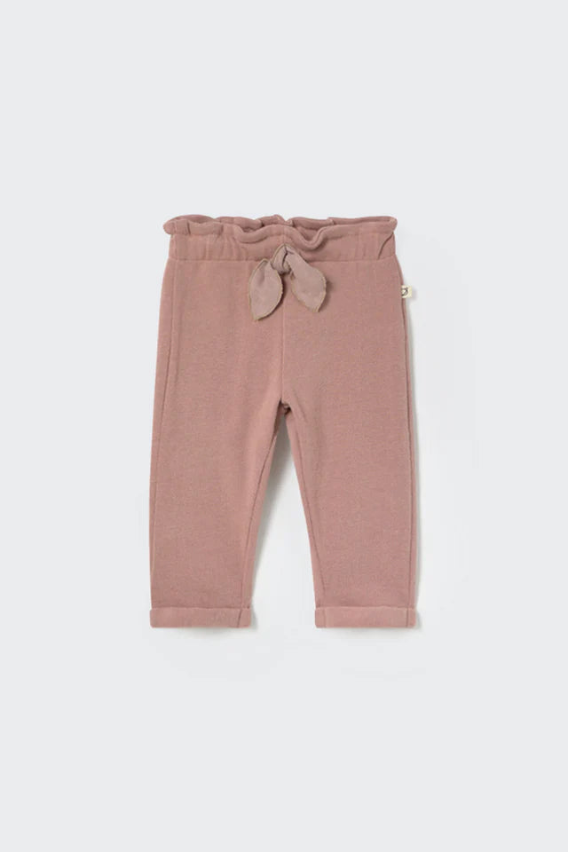 Soft Brushed Knit Bow Baby Pants, Silver Pink