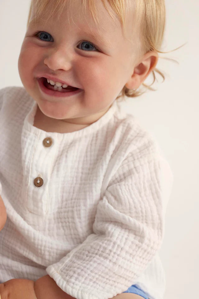 Cozmo Soft Gauze Baby Shirt, Ivory