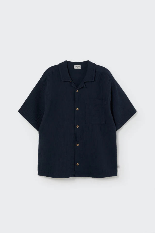 Cozmo Soft Gauze Short Sleeve Shirt, Navy