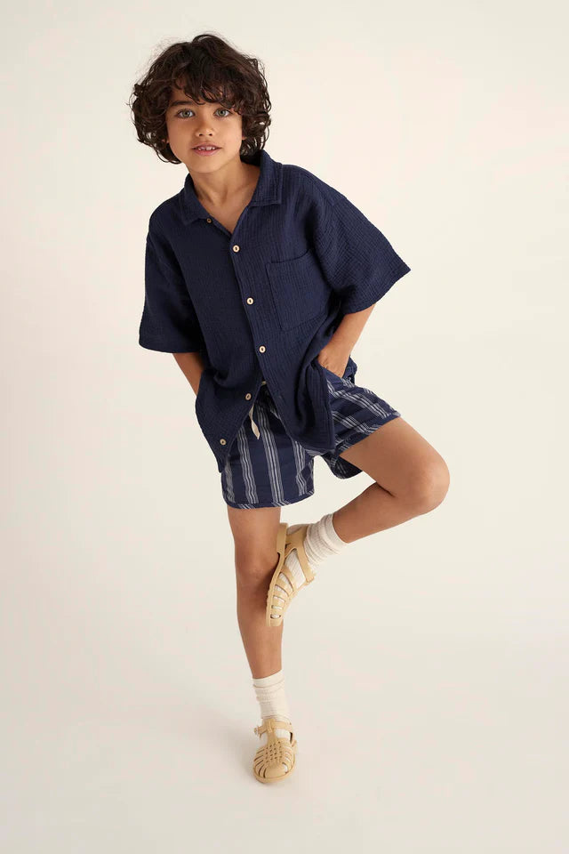 Cozmo Soft Gauze Short Sleeve Shirt, Navy