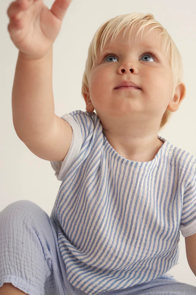 Cozmo Striped Gauze Baby Top, Blue