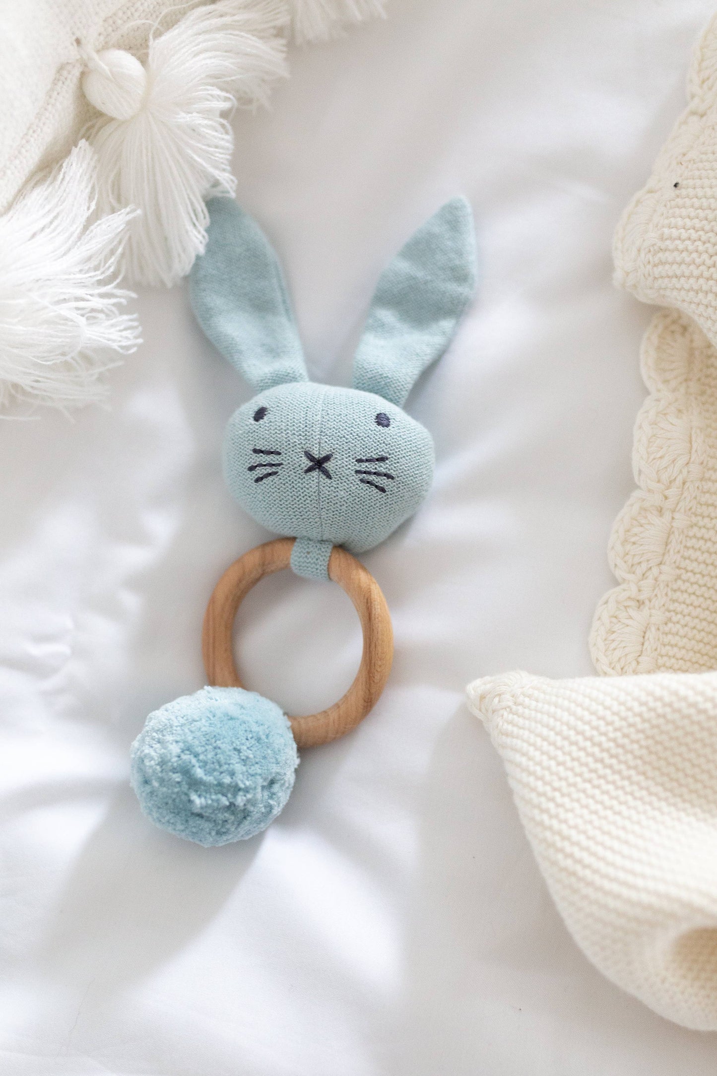 Organic Knit Elephant Rattle in Blue