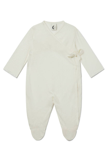 Baby Wrap Sleepsuit, Cream Pointelle