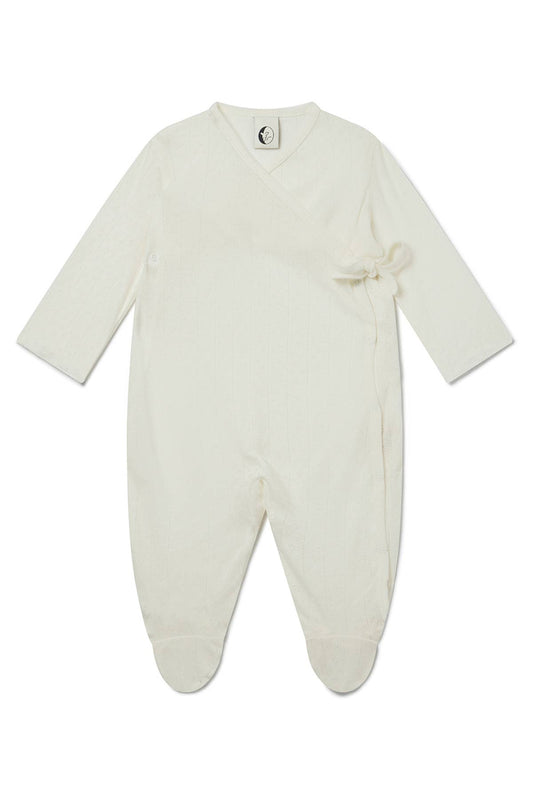 Baby Wrap Sleepsuit, Cream Pointelle