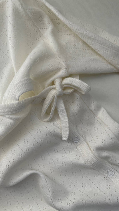 Baby Wrap Sleepsuit, Cream Pointelle