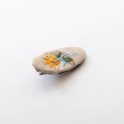 Oval Embroidered Floral and Fish Snap Hair Clips