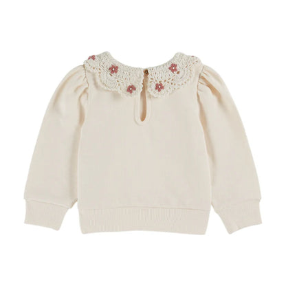 Embroidered Cherry Collar Sweatshirt, Creme