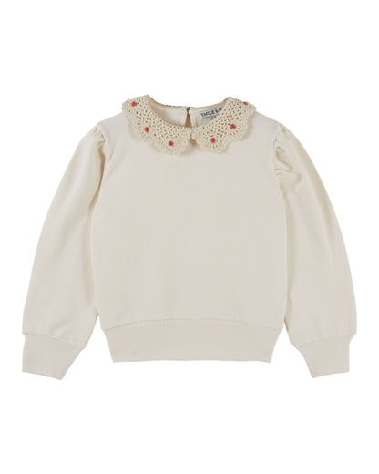 Crochet Collar Sweatshirt, Ecru