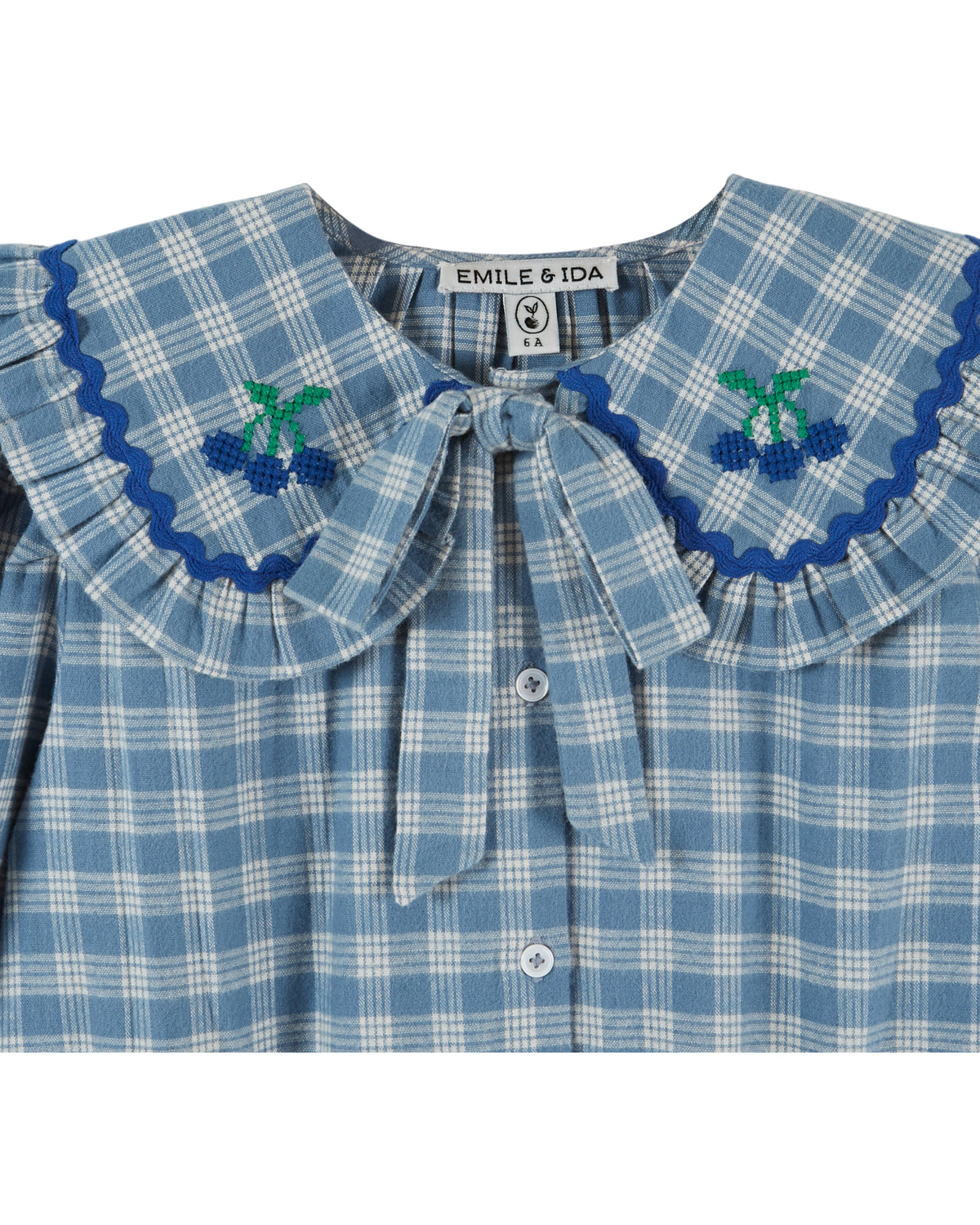 Checked Large Collar Blouse, Blue Gingham