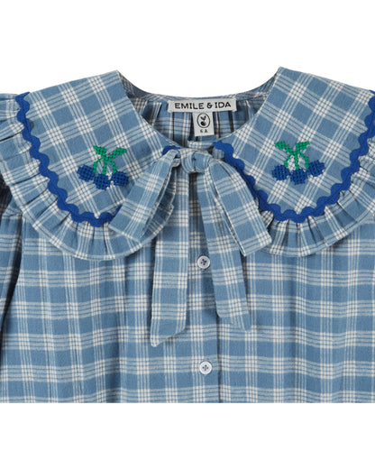 Checked Large Collar Blouse, Blue Gingham