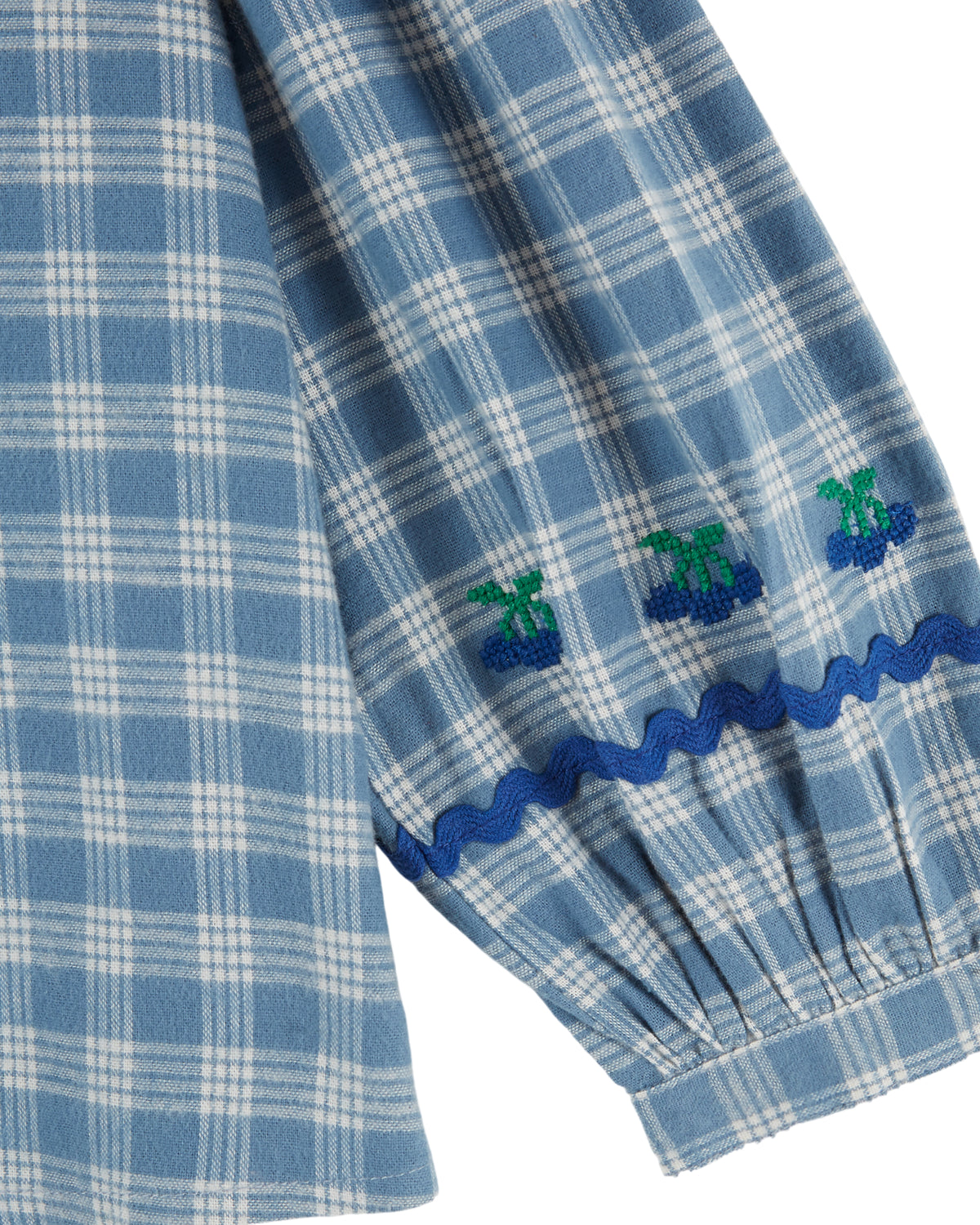 Checked Large Collar Blouse, Blue Gingham