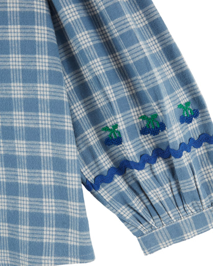 Checked Large Collar Blouse, Blue Gingham