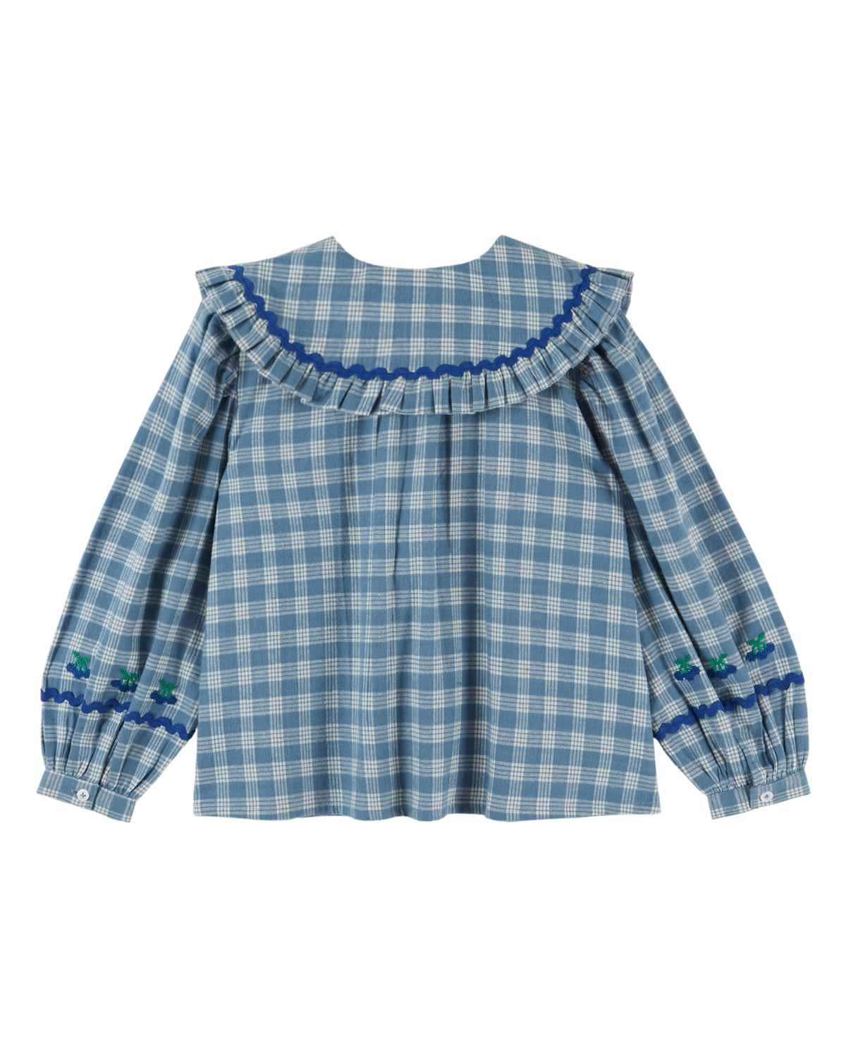 Checked Large Collar Blouse, Blue Gingham