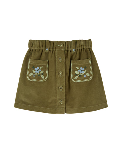 Embroidered Flower Skirt, Pistache