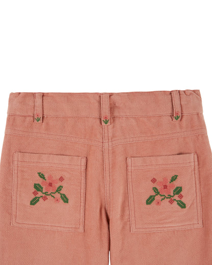 Velvet Embroidered Trouser, Sakura
