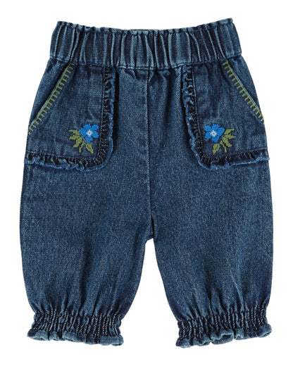 Embroidered Denim Sirwal Pant, Denim