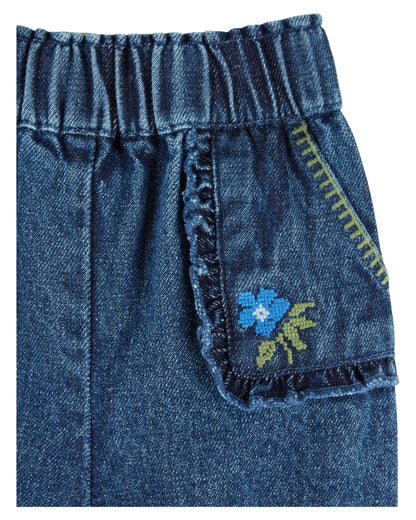 Embroidered Denim Sirwal Pant, Denim