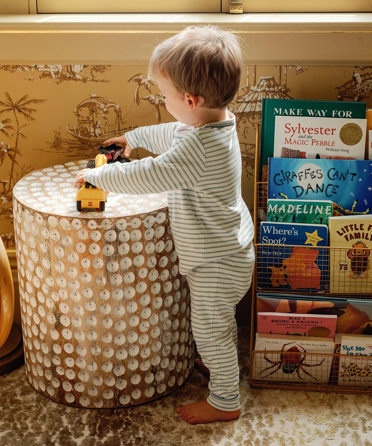 Edward Baby T-Shirt, Dusty Blue Mini Stripe