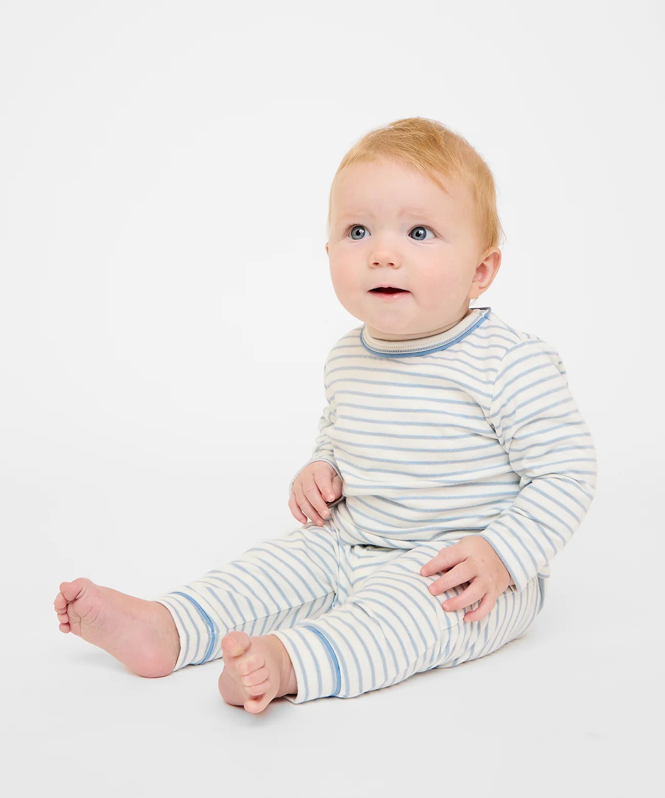 Edward Baby T-Shirt, Dusty Blue Mini Stripe