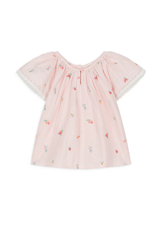 Antonia Top, Pink Bouquet Stripes