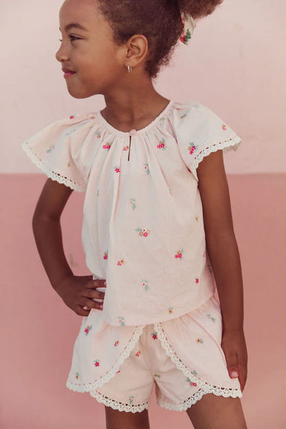 Asya Shorts, Pink Bouquet Stripes