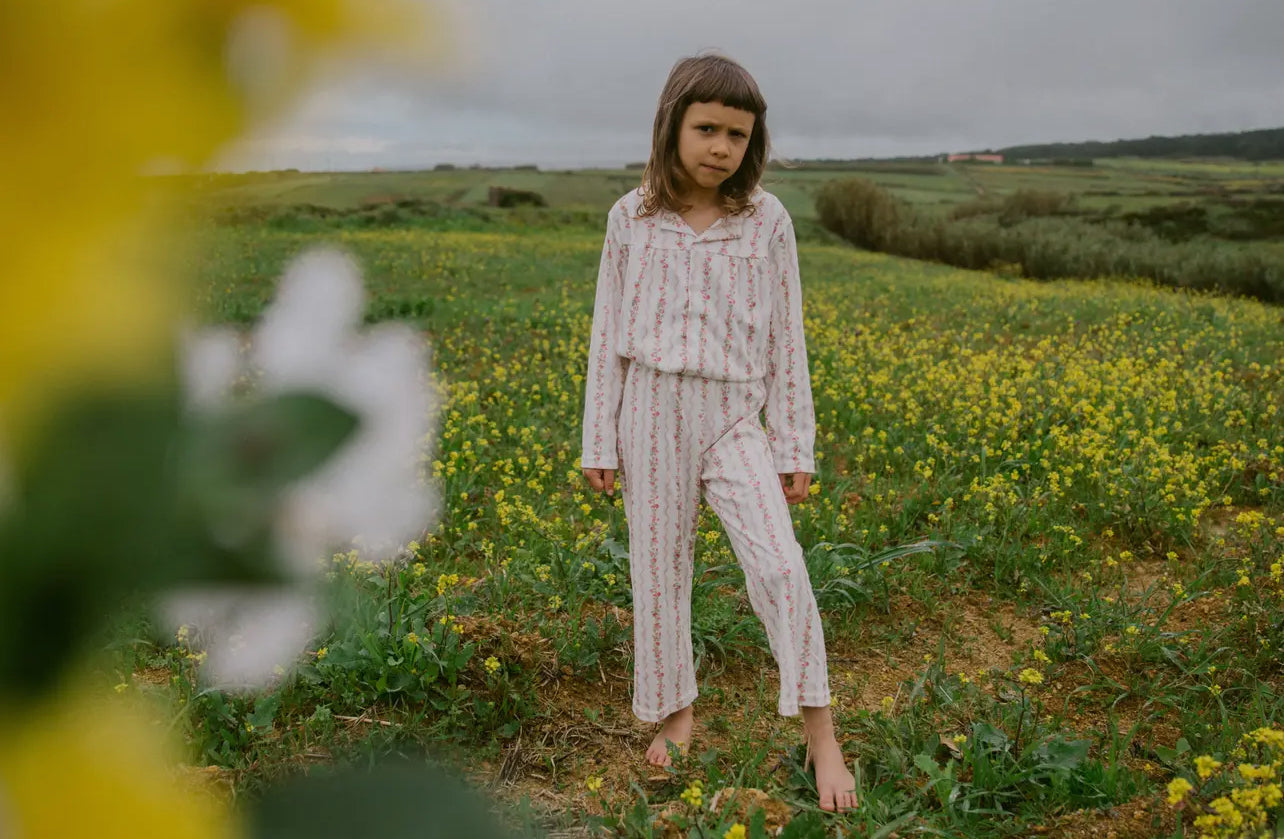 Girls Blouse & Wide Trouser Set, Floral Stripe
