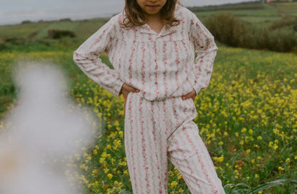 Girls Blouse & Wide Trouser Set, Floral Stripe